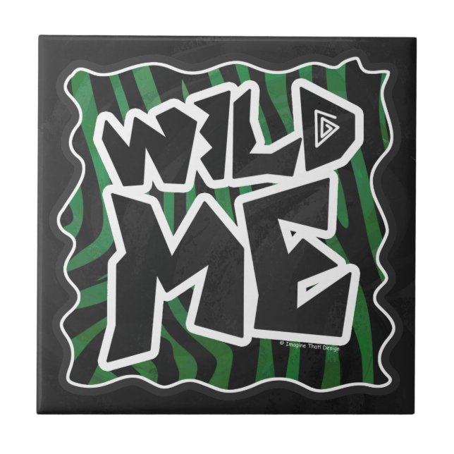 Wild Me Green and Black Zebra Pattern Fliese (Vorderseite)