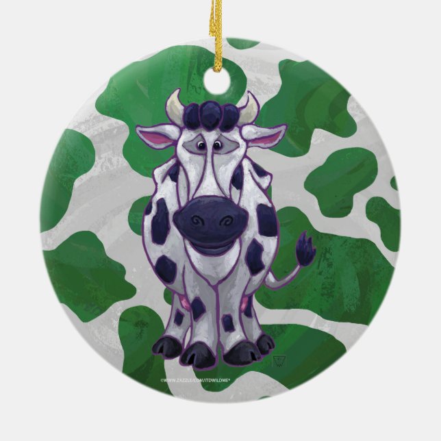 Wild Me Kuh Grün und Weiß Keramikornament (Hinten)