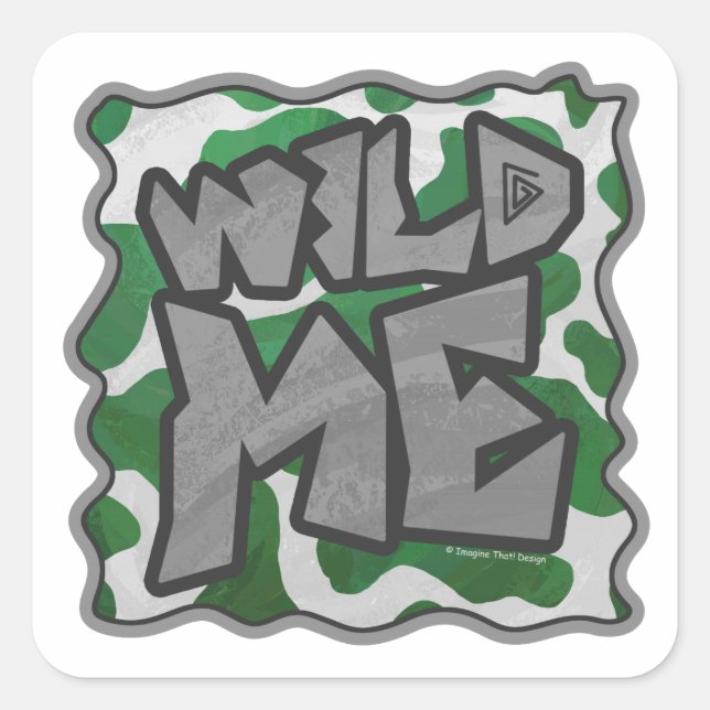 Wild Me Kuh Grün und Weiß Quadratischer Aufkleber (Vorderseite)