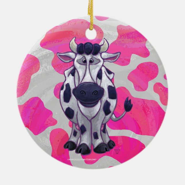 Wild-Me-Kuh rosa und weiß Keramik Ornament (Hinten)