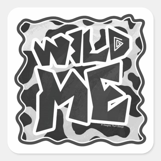 Wild Me Kuh schwarz und weiß Quadratischer Aufkleber (Vorderseite)
