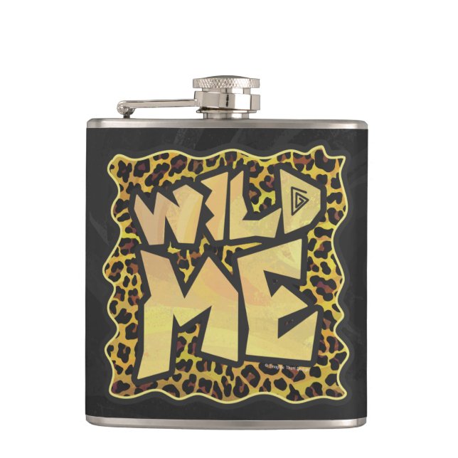 Wild Me Leopard Brown und Gelb Print Flachmann (Vorderseite)