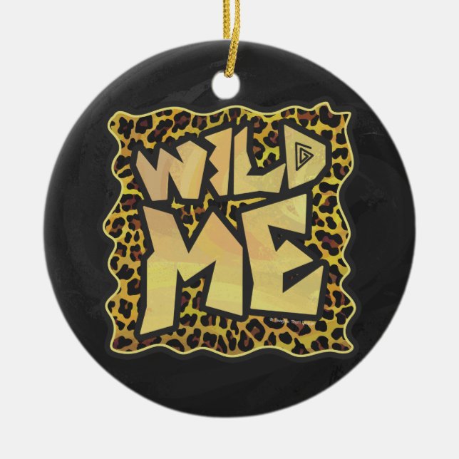 Wild Me Leopard Brown und Gelb Print Keramik Ornament (Vorne)