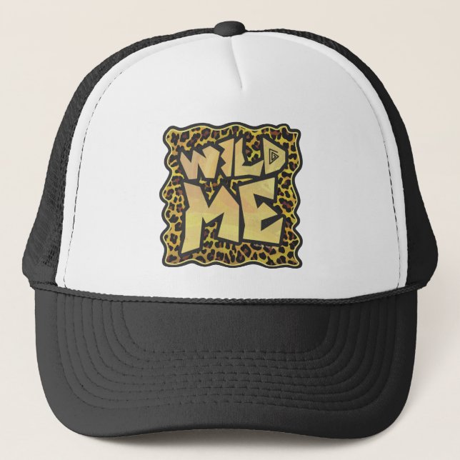 Wild Me Leopard Brown und Gelb Print Truckerkappe (Vorderseite)