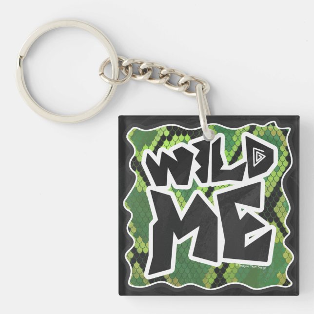 Wild Me Schlange Schwarz und Grün Schlüsselanhänger (Vorderseite)