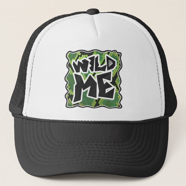 Wild Me Schlange Schwarz und Grün Truckerkappe (Vorderseite)