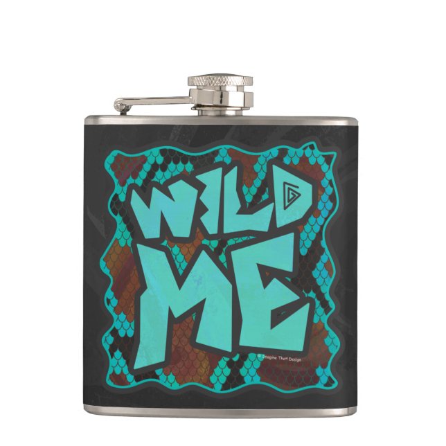 Wild Me Snake Brown und Aquamarin Print Flachmann (Vorderseite)