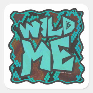 Wild Me Snake Brown und Aquamarin Print Quadratischer Aufkleber