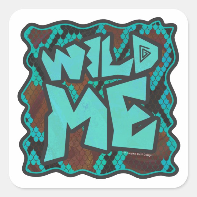Wild Me Snake Brown und Aquamarin Print Quadratischer Aufkleber (Vorderseite)