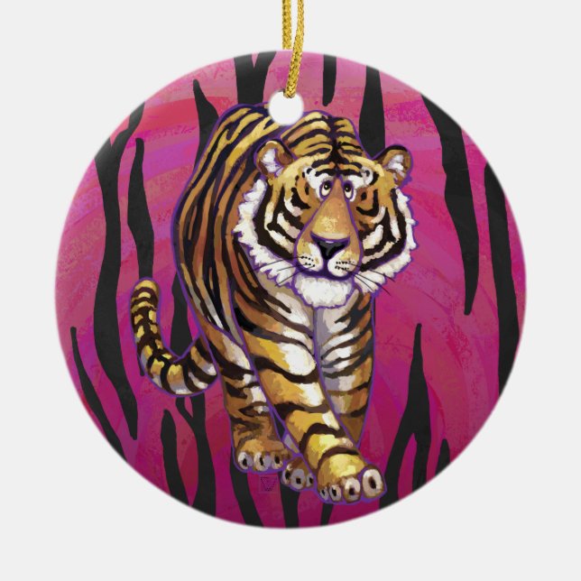 Wild Me Tiger Black and Pink Keramik Ornament (Vorne)