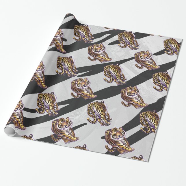 Wild Me Tiger Black and White Print Geschenkpapier (Ungerollt)