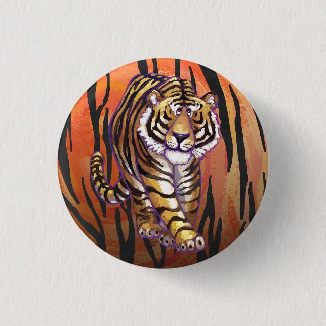 Wild Me Tiger Hot orange und Black Print Button (Vorderseite)