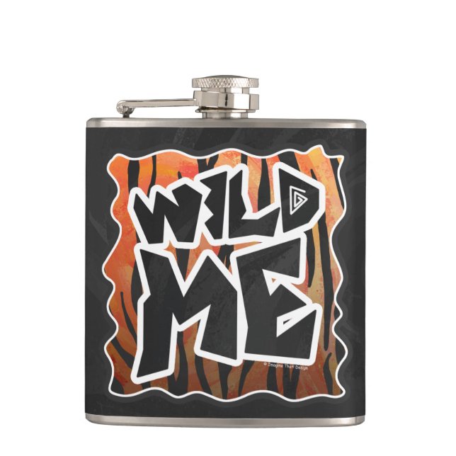 Wild Me Tiger Hot orange und Black Print Flachmann (Vorderseite)