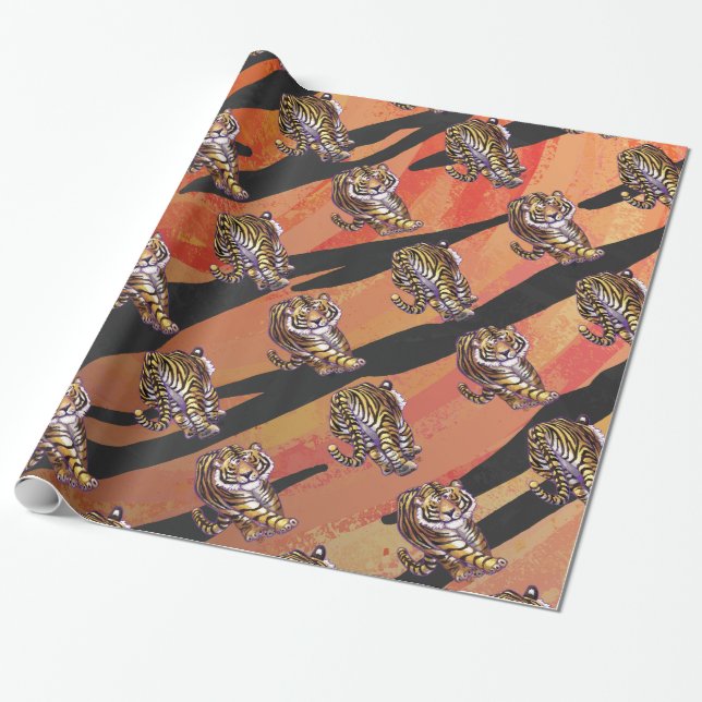 Wild Me Tiger Hot orange und Black Print Geschenkpapier (Ungerollt)