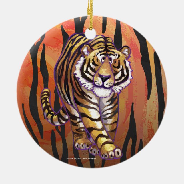 Wild Me Tiger Hot orange und Black Print Keramikornament (Hinten)