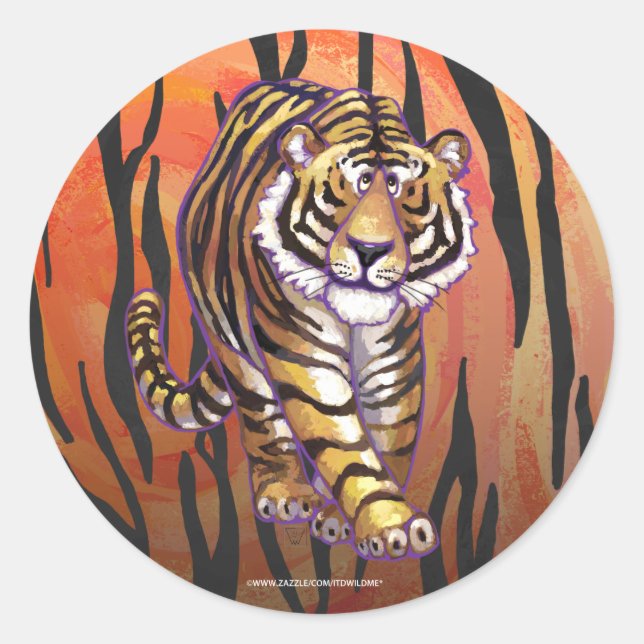 Wild Me Tiger Hot orange und Black Print Runder Aufkleber (Vorderseite)