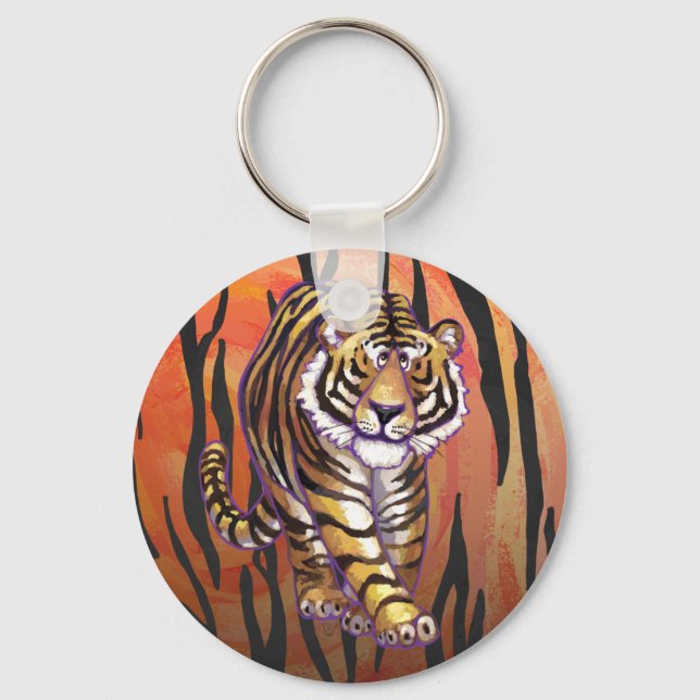Wild Me Tiger Hot orange und Black Print Schlüsselanhänger (Vorderseite)
