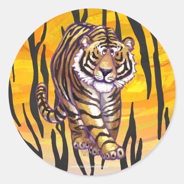 Wild Me Tiger Orange und Black Runder Aufkleber (Vorderseite)