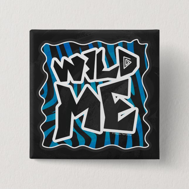 Wild Me Zebra Black and Blue Button (Vorderseite)