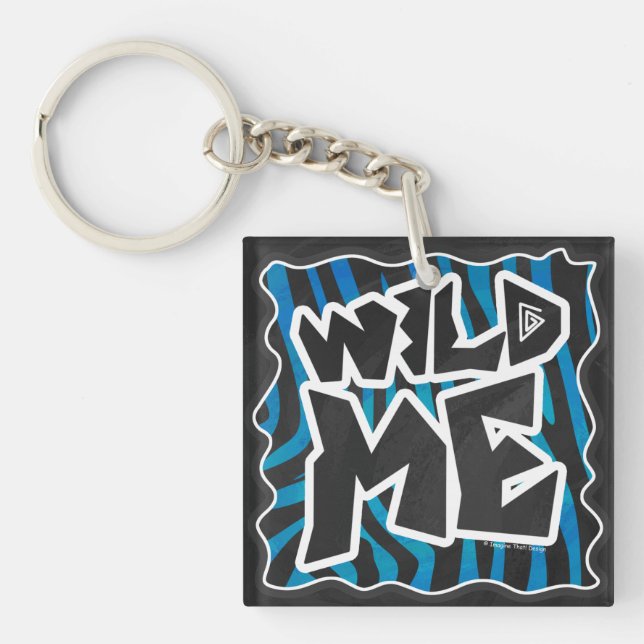 Wild Me Zebra Black and Blue Schlüsselanhänger (Vorderseite)