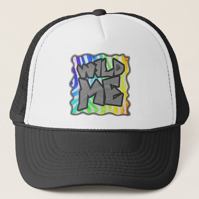 Wild Me Zebra Rainbow and White Print Truckerkappe (Vorderseite)