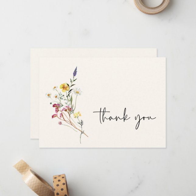 Wild Meadow Floral Bouquet Wedding Vielen Dank Mitteilungskarte (Vorderseite/Rückseite Beispiel)