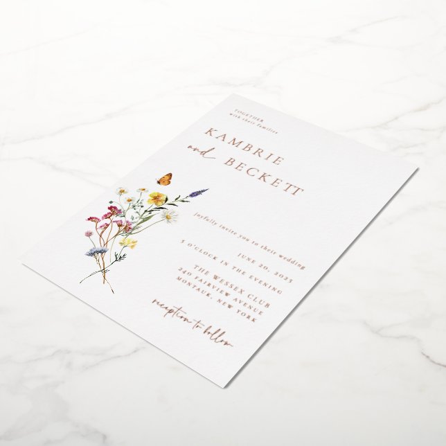 Wild Meadow Floral Wedding Folieneinladung (Gedreht)