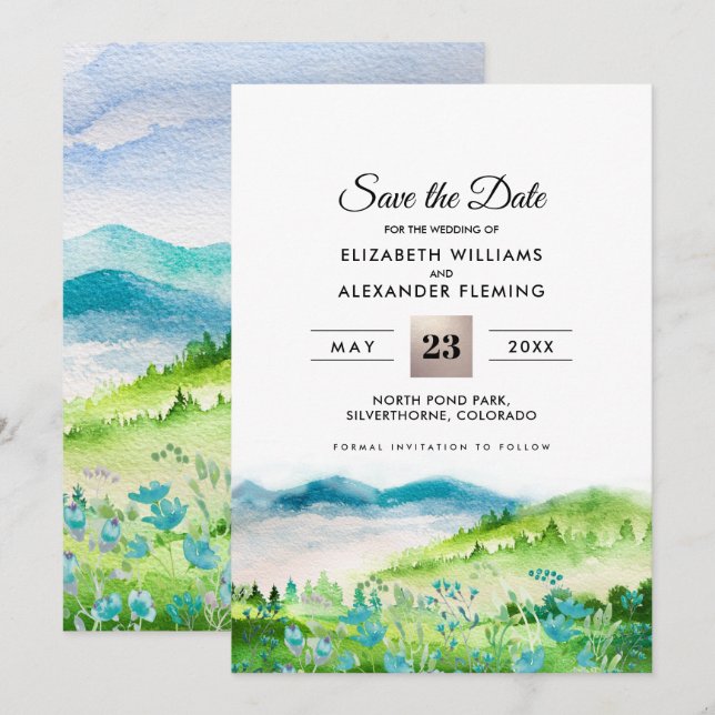 Wild Meadow | Frühjahrsberge Speichern Sie die Dat Save The Date (Vorne/Hinten)