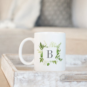 Wild Meadow Green Botanical Monogram Kaffeetasse
