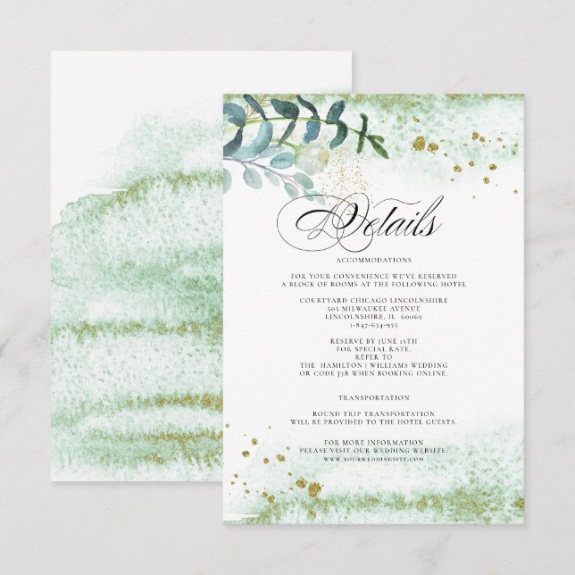 Wild Meadow | Green Botanical Wedding Details Card Einladung (Vorne/Hinten)