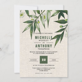 Wild Meadow | Grüne Botanische Burlap Wedding Einladung