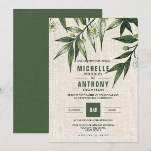 Wild Meadow   Grüne Botanische Burlap Wedding Einladung