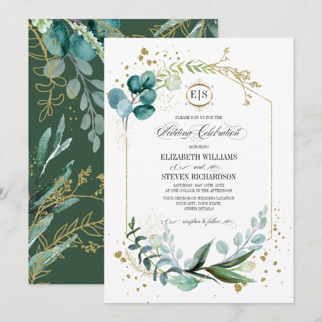Wild Meadow | Grüne botanische Hochzeit Einladung (Vorne/Hinten)