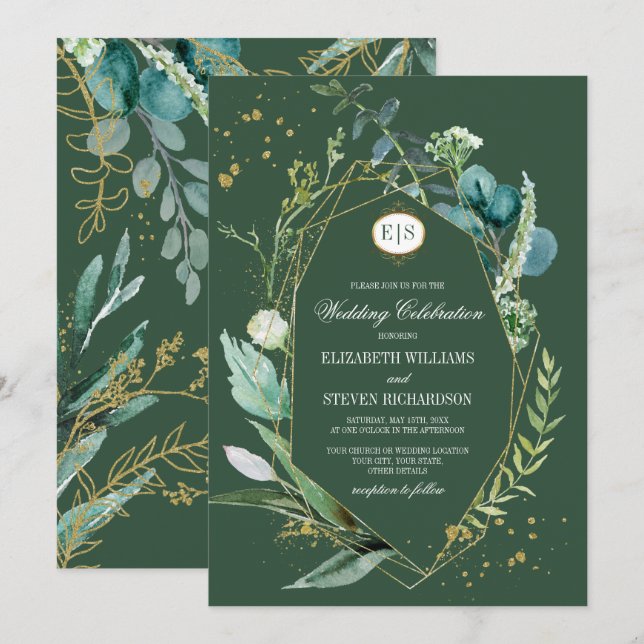 Wild Meadow | Grüne botanische Hochzeit Einladung (Vorne/Hinten)