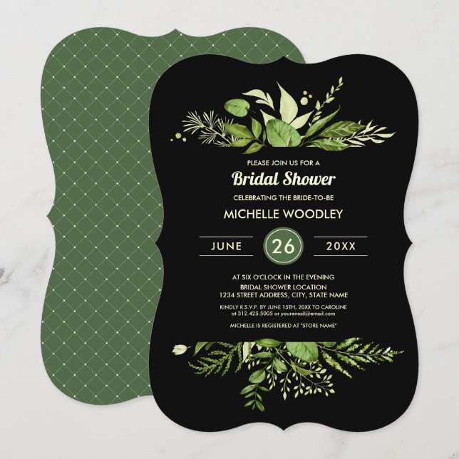 Wild Meadow | Grünes botanisches Brautparty Einladung (Vorne/Hinten)