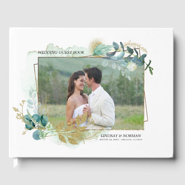 Wild Meadow | Grünes botanisches | Hochzeit von Fo Gästebuch (Vorderseite)