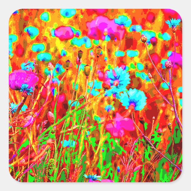 Wild Meadow in Bloom Pop Art Quadratischer Aufkleber (Vorderseite)