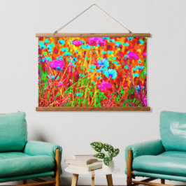 Wild Meadow in Bloom Pop Art Wandteppich Mit Holzrahmen