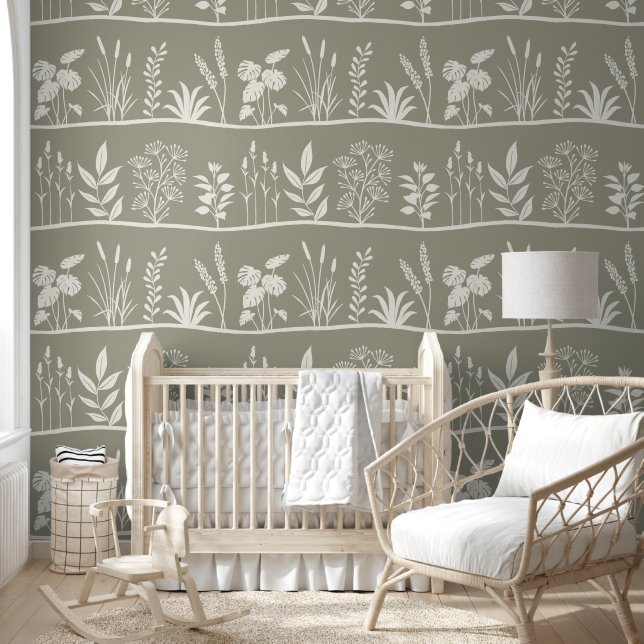 Wild Meadow Minimalist Botanical Silhouette Sage Tapete (Kinder)