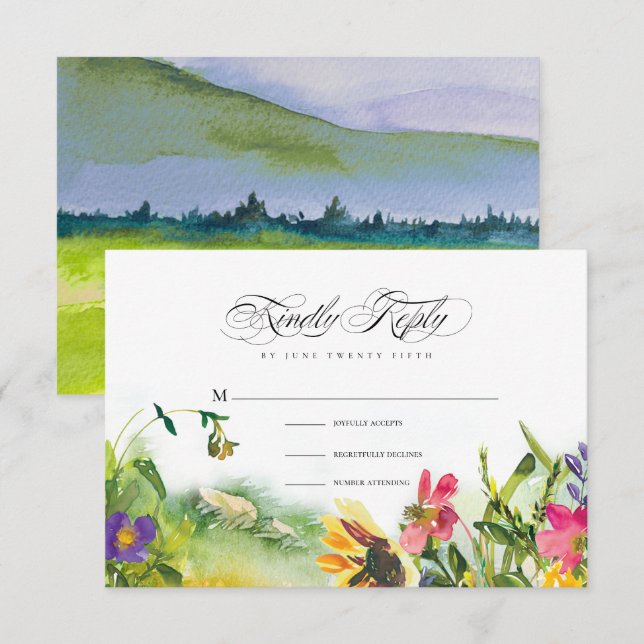Wild Meadow Sonnenblumen Wedding RSVP Card Einladung (Vorne/Hinten)