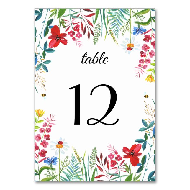 Wild Meadow | Wildblumen Hochzeiten Tischnummern (Vorderseite)