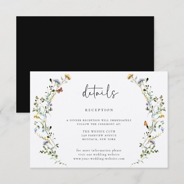 Wild Meadow Wreath Wedding Details Begleitkarte (Vorne/Hinten)