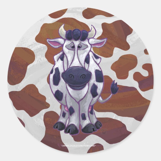 Wild mir Kuh Brown und White Print Runder Aufkleber (Vorderseite)