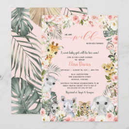 Wild mit spannender Jungle Animals Baby Dusche Einladung