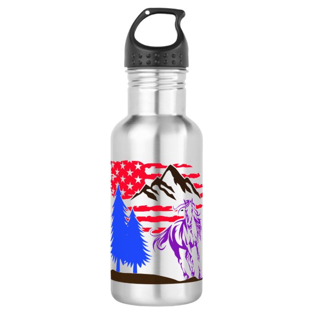 Wild Mountain Horse Galloping Edelstahlflasche (Vorderseite)