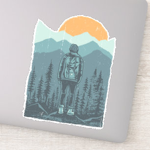 Wild Mountain Sunset Rucksack Hiker Frau Aufkleber