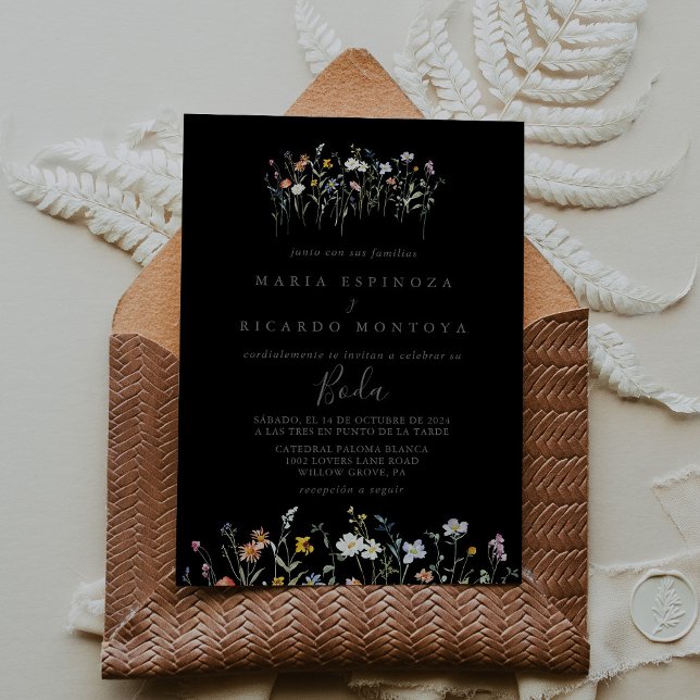 Wild Multicolor Floral Black Wedding Einladung (Von Creator hochgeladen)