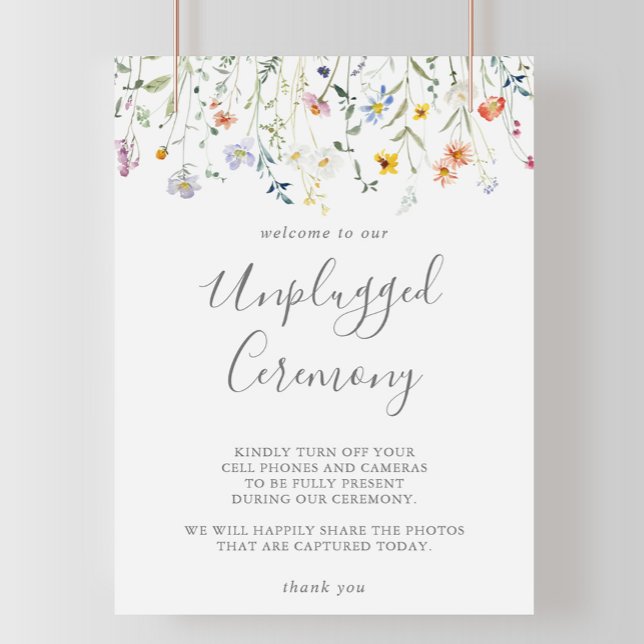 Wild Multicolor Floral Unplugged Zeremony Sign Poster (Von Creator hochgeladen)