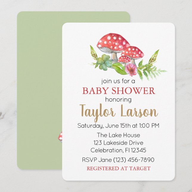Wild Mushroom Baby Shower Einladung (Vorne/Hinten)