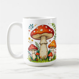 Wild mushrooms and flowers in grass forest nature kaffeetasse